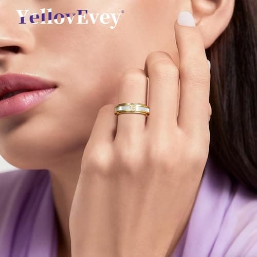 YellovEvey Fidget Spinner Ring for Women - 18K Gold Plated Stainless Steel with Mother of Pearl Shell & Cubic Zirconia, Anxiety Relief Spinning Jewelry Gift for Birthday Wedding Engagement Anniversary - Thumbnail 2