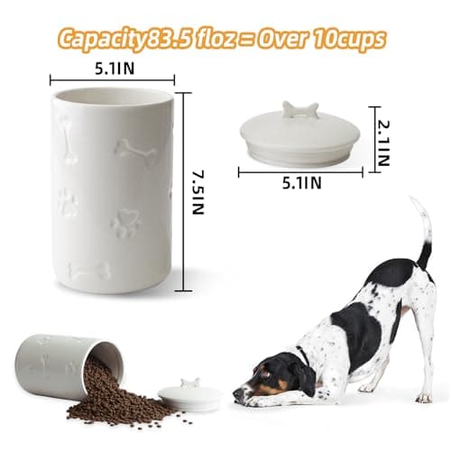 NIXBYO Dog Treat Container Airtight - 9"x5" Large Ceramic Dog Treat Jar for Kitchen Counter, White Dog Cookie Jar with Lid - Farmhouse Style Dog Food Storage Container for Dogs, Cats, Pets - Thumbnail 3