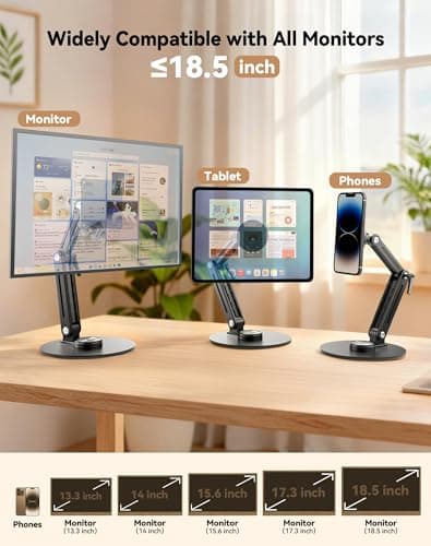 Jakeko Magnetic Portable Monitor Stand 15.6" - VESA Mount 75mm 13.3" 14.1" 15.6" 17.3" 18.5 inch Screen for Desk Adjustable Foldable 360° Swivel Tool-Free - Thumbnail 2
