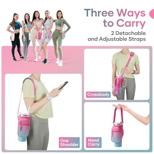 linmaya Water Bottle Carrier Bag for Stanley Cup 40/30oz with Phone Holder Pockets,Neoprene Water Bottle Cross-body Bag with Adjustable Shoulder & Hand Strap Stanley Cup Accessories - Thumbnail 2