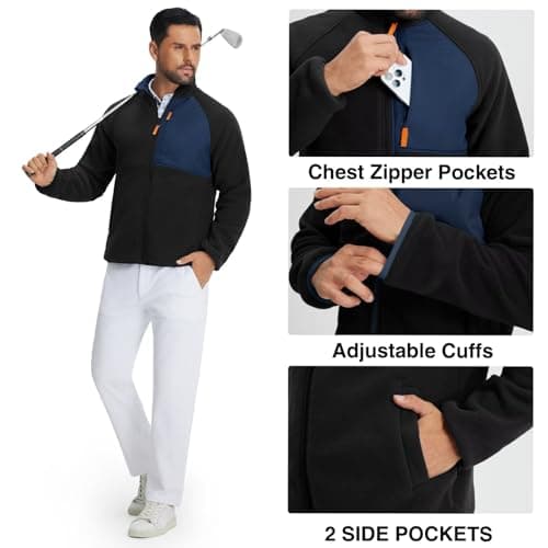M MAELREG Men's Reversible Fleece Lined Jacket Full Zip Golf Jacket Winter Lightweight Softshell Coat Outerwear - Thumbnail 5