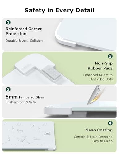 Glass Cutting Board,16"x12" Non Toxic Tempered Glass Chopping Board for Kitchen with Non-Slip Feet, House Warming Gift for New Home, Gifts for Women, Christmas Gift for Mom - White - Thumbnail 3