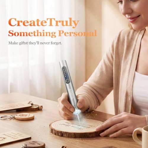 ABITAKE Engraving Pen with LED Light,HollowCup Motor,Cordless USB Rechargeable Rotary Tool for Metal,Wood,Glass and Plastic,DIY Engraving Kit with 30 Bits,Silver - Thumbnail 3