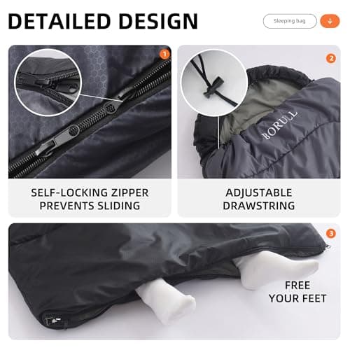 Sleeping Bags for Adults Warm Weather Backpacking Compact Lightweight Camping Sleeping Bag with Compression Sack for Kids Girls Camping Essentials Gear for Hiking Travel Climb Outdoor Indoor 3lb Black - Thumbnail 3