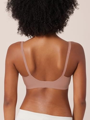 Tarbo Deep-V Neck Bra Padded Seamless Bralettes Fabrics Everyday Basic Sleeping Bras (DustyRose L) - Thumbnail 3