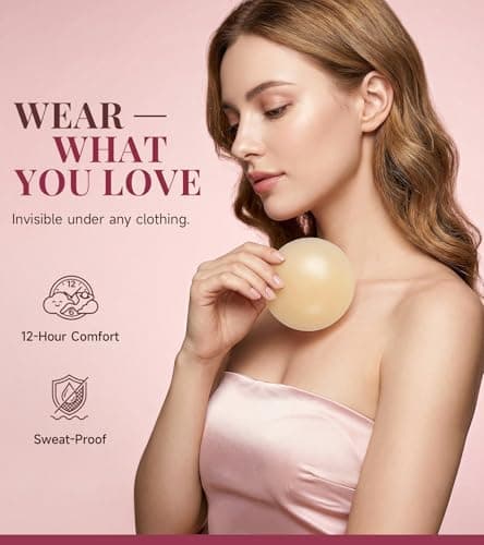 Seamless Invisible Nipple Covers for Women, 2 Pairs Reusable Ultra-thin Sticky Silicone Pasties, Washable Adhesive Breast Petals with Travel Case for Daily Wedding Swimwear Strapless Outfits - Thumbnail 4