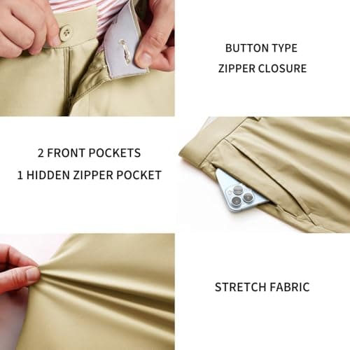 M MAELREG Dress Pants for Men Straight Fit Stretch Quick Dry Lightweight 5 Pockets Business Casual Golf Pants Men Khaki - Thumbnail 5