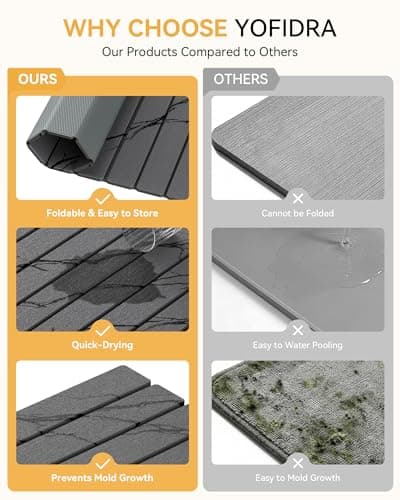 Yofidra Large Stone Dish Drying Mat for Kitchen Counter, Quick Dry Stone Mats with Absorbent Diatomaceous Earth, Foldable Roll Up Drying Organizer Pad for Utensils Plate, 24"×16", Dark Gray Marble - Thumbnail 6