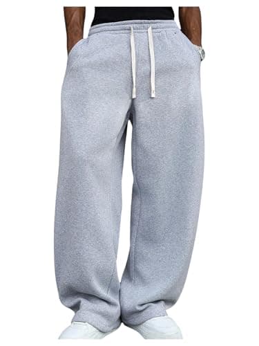 VIPWOLF Men's Stacked Baggy Sweatpants Drawstring Waist Straight Leg Track Pants Streetwear Grey Loose Solid Small - Image 1