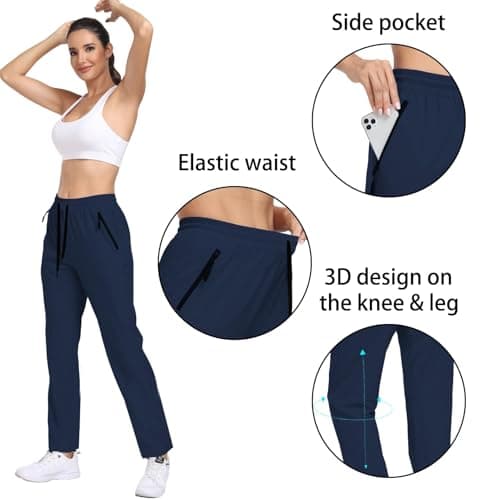 Hiking Pants Women Waterproof Quick Dry Sweatpants Zipper Pockets Elastic Waist Drawstring Lightweight UPF 50+ Cargo Work Travel Outdoor Casual Dark Blue XL - Thumbnail 4