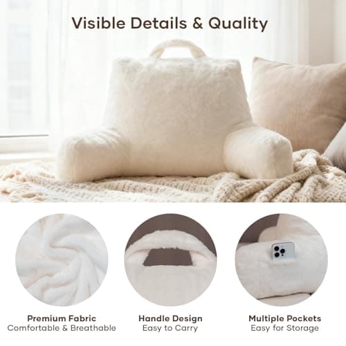 NOONTIDE Reading Pillow for Sitting up in Bed and Couch,Large Back Pillow for Adult & Teens with Soft Adjustable Neck Roll Backrest Pillow,Washable Cover,Watching TV/Gaming/Relaxing(FurryWhite) - Thumbnail 5