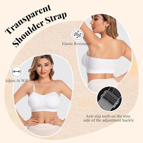 DD DEMOISELLE Summer Bandeau Bras for Women, Wireless Bandeau Bra with Support Plus Size Strapless Bras for Women, 1 Pack, White，XXL - Thumbnail 2