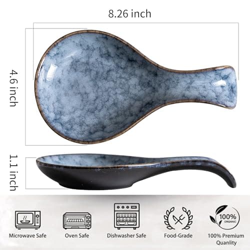 Ceramic Spoon Rest for Stove Top, 8 In Large Spoon Holder for Kitchen Counter, Porcelain Utensil Rest, Housewarming Thankgiving Christmas Gift, Dishwasher Safe Heat-Resistant, Marble Gray(1 PC) - Thumbnail 3