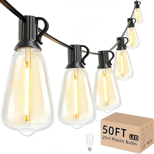 Svater Outdoor String Lights, 50 FT Patio String Lights with 25+1 ST38 Dimmable LED Shatterproof Waterproof Bulbs, Connectable Hanging Lights for Bistro Backyard Porch Balcony Party - Image 1
