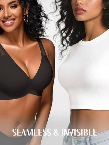 Cuteio Deep V Jelly Bras for Women Seamless Wireless No Underwire Bralette with Support, Comfy Lightly Padded T-Shirt Bra PartialUpdate Pure Black - Thumbnail 5
