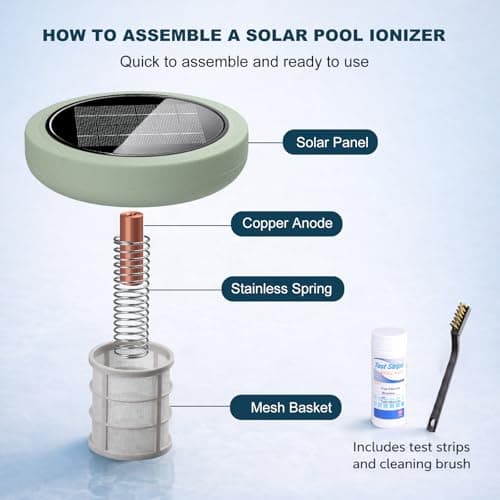 Solar Pool Ionizer for Above Ground, Floating Copper Pool Cleaner Purifier Cuts Chlorine by 85% Works for Pools Up to 45,000 Gal, Swimming Pools Water Cleaner for in-ground Pools and spas (Green) - Thumbnail 5