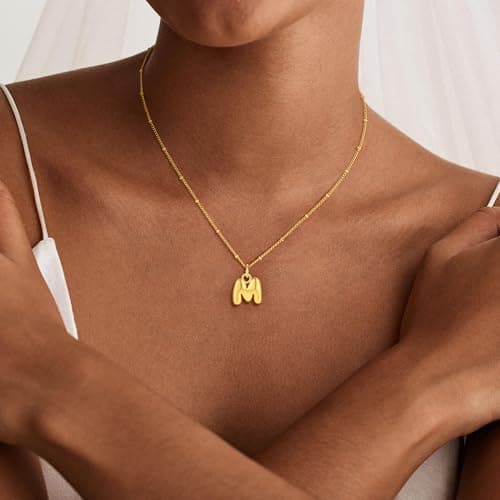 Decholly Bubble Gold Necklace for Women - Letter V Initial Necklace Cute Bubble Gold Necklaces for Women Trendy Non Tarnish - Thumbnail 4