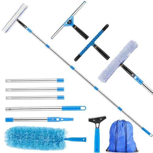 Feeloco 75" Window Squeegee Cleaner Kit with Extension Pole, 360° Rotating Streak-Free Glass Cleaner for High Windows, Shower Doors & Solar Panels – Professional All-in-One Window Cleaning Tools Set - Image 1