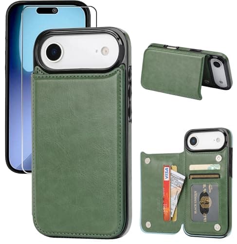 JOYAKI Compatible with iPhone 17 Air Wallet Case with Card Holder, PU Leather Kickstand Card Slots Case with Screen Protecor, Double Magnetic Clasp and Durable Shockproof Cover 6.6 "-Grass Green - Image 1