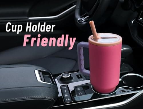 DLOCCOLD 40 oz Tumbler with Handle & Flip Straw, Car Cup Holder Friendly, Leak Resistant Water Bottle, Reusable Insulated Modern Stainless Steel Tumbler, Gifts for Women & Men, Pink Sugar - Thumbnail 4