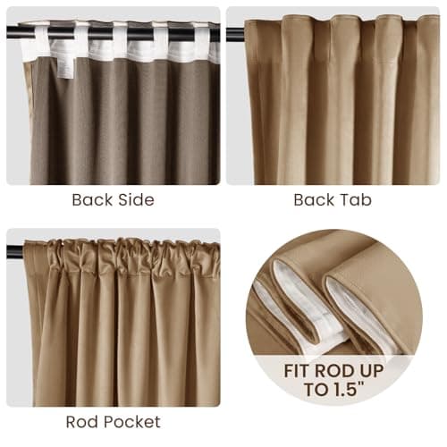 Uqocnh Velvet Curtains 96 Inches Long, Thermal Insulated Gold Brown Blackout Curtains for Living Room Bedroom Curtain Set Rod Pocket Back Tab Room Darkening Drapes, 2 Panel Gold - Thumbnail 4