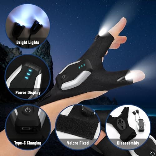BIIB Fathers Day Mens Gifts for Husband Dad Rechargeable Flashlight Gloves, Birthday Gifts for Men Dad Grandpa, Fathers Day Gift from Daughter Son Wife, Cool Gadgets Camping Fishing Essentials - Thumbnail 2