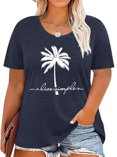 HDLTE Plus Size Beach Shirts for Women Short Sleeve Hawaiian Shirt Casual Vacation Blouses (Dark Blue Purple, 3X) - Image 1
