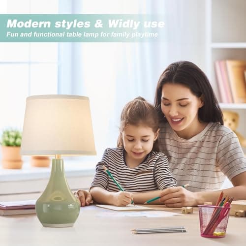 Seealle Modern Green Table Lamps Set of 2 - Bedside Lamps for Night Stands, 19.4" Bedroom Lamps for Living Room Sage Green Lamps with Rocker Switch - Thumbnail 4