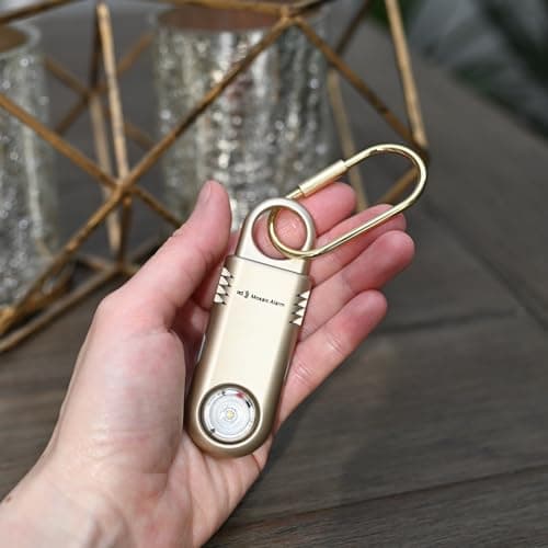 135dB Rechargeable Personal Safety Alarm Built-in Ultra-Bright Flashlight Non Slip Grip Keychain Emergency SOS Siren for Women, Students, Night Runner. Loud Sound Hiking Bear Alerts with Hook. Gold - Thumbnail 2
