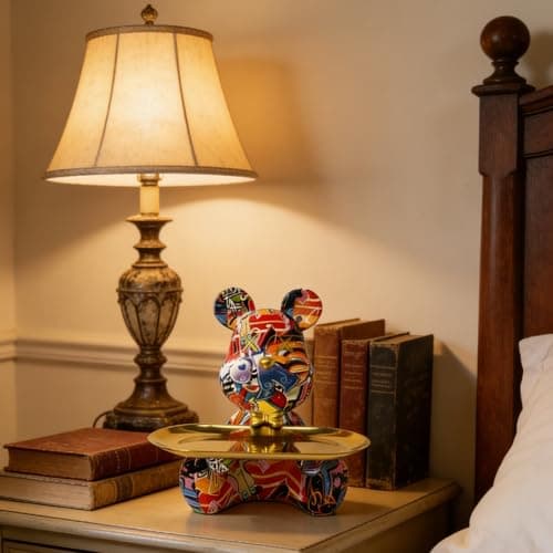 Coniuty Abstract Graffiti Bear Statue with Tray for Candy and Accessory, Eclectic Resin Animal Sculpture Home Decor for Living Room, Office on Table, Shelf and Cabinet (A) - Thumbnail 5
