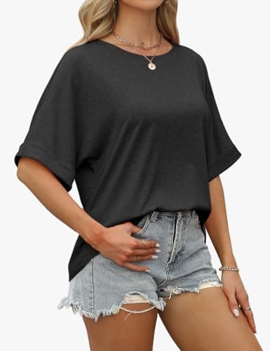 GKBK Womens Oversized T Shirts Crew Neck Short Sleeve Tops Spring Summer Business Dressy Casual Loose Fit Workout Work Basic Tee Blouse 2026 Beach Vacation Trendy Plus Size Clothes Outfit Black XL - Thumbnail 3