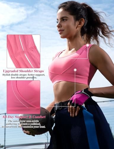 Cordaw Racerback Sports Bras for Women High Support, Molded Cup High Impact Hook Back Yoga Running Bra Peach Pink XL - Thumbnail 6