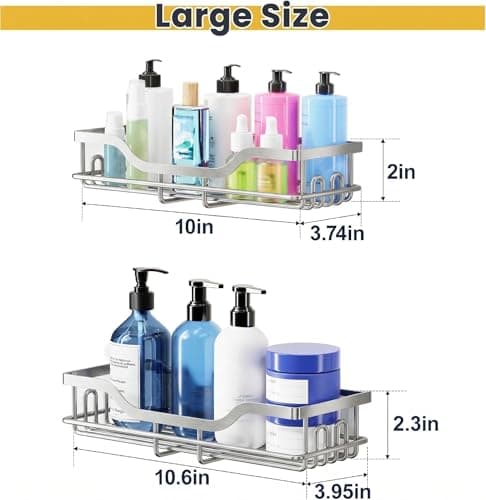 OMAIRA 3-Pack Shower Caddy with Soap Holder, Adhesive Rustproof No-drill Strudy Loading Inside Shower Organizer Shelves Rack Storage Bathroom Organization for Smooth Wall Glass Tile, Sliver (Large) - Thumbnail 2