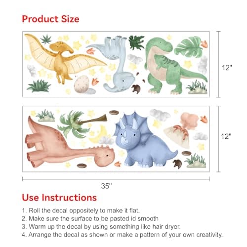 Dinosaur Wall Decals Dino Palm Tree Wall Stickers Decor for Boys Bedroom Playroom Baby Nursery Wall Decal Gifts for Kids - Thumbnail 2