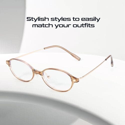 SODQW Small Retro Oval Fake Glasses for Women Fashion Blue Light Non Prescription Eyeglasses to Cosplay - Thumbnail 6