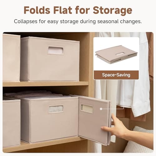 StorageWorks Fabric Storage Bins for Shelves, Closet Organizers and Storage Baskets, Collapsible Storage Bins with Cutout Handles, Large, 4-Pack, Light Brown - Thumbnail 6