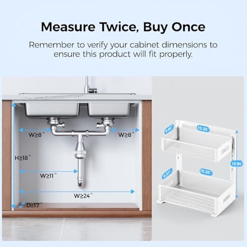 HAIREALM 2 Pack Under Sink Organizer, Adjustable Height Under Sink Organizers and Storage, Smooth & Silent Sliding Out Metal Drawer for Kitchen Bathroom Pantry Cabinet Closet (White) - Thumbnail 2