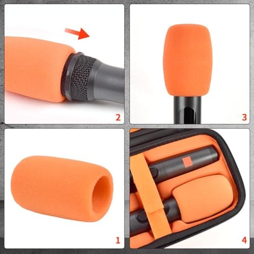Wireless Microphone Case for JBL PartyBox & Two Mic System, Shockproof Karaoke Microphones Travel Storage Box with Mic Foam Cover, Holds 2 Mics, Receivers, Adapters, AA Batteries - Orange+Black Zipper - Thumbnail 6