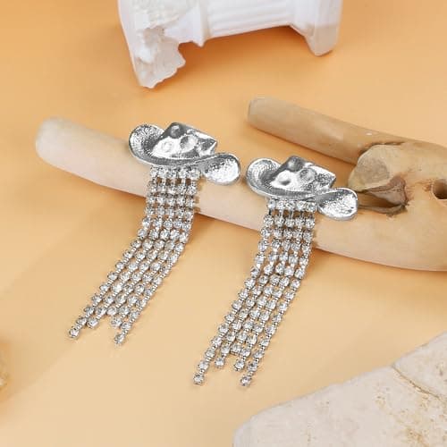 DAYANEY Cowgirl Earrings for Women Western, Silver Rhinestone Cowboy Hat Earrings as Cowgirl Chic Accessories Rodeo Outfit for Women, Sparkly Western Jewelry as Country Concert Disco Party Decorations - Thumbnail 3
