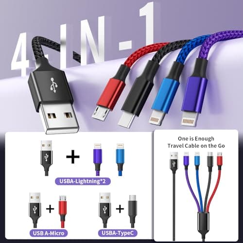 Firsting Dual IP 4 in 1 Multi Charging Cable [1Pack 5FT], Nylon Phone Charger USB Cable, Travel Charging Cords with IP/IP/Type C/Micro Port, Compatible with Most Cell Phones/Tablets and More - Thumbnail 3