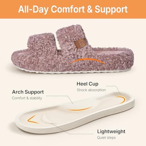 ATHMILE House Slippers for Women with Platform Memory Foam Arch Support Open Toe, Fuzzy Fluffy Cozy Womens Slippers for Home Indoor Outdoor Bedroom Ladies Gifts Pantuflas Para Mujer - Thumbnail 3