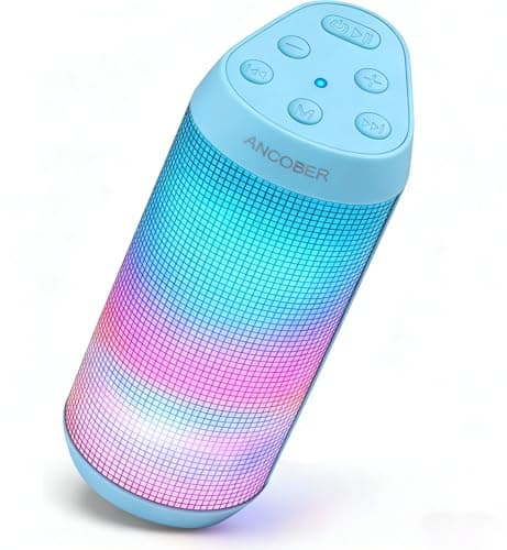 ANCOBER Bluetooth Speaker, Portable Wireless Speaker with HD Crystal Stereo Sound, LED Lights, IPX4 Waterproof, TWS Pairing, BT5.3, Electronics Gadget for Home/Party/Outdoor/Camping, Gifts (Azure) - Image 1