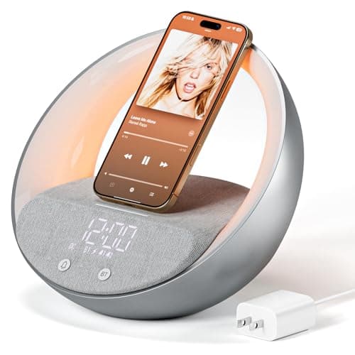 FUNFOR Bluetooth Alarm Clock, Sunrise Simulation Wake Up Night Light, 15W Fast Wireless Charging Alarm Clock for Bedroom, 10W Bluetooth Stereo Sound Speaker, USB Charger Port - Image 1
