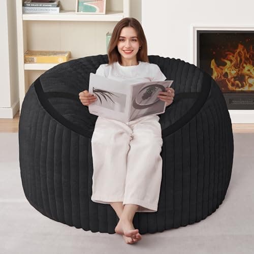 HABUTWAY Bean Bag Chair 3FT Big Bean Bag Chairs for Adults with Memory Foam Filled,3'Beanbag Chair with Soft Faux Fur Cover,Comfy Bean Bag Sofa for Classroom,Living Room,Game Room,Bedroom-Black - Image 1