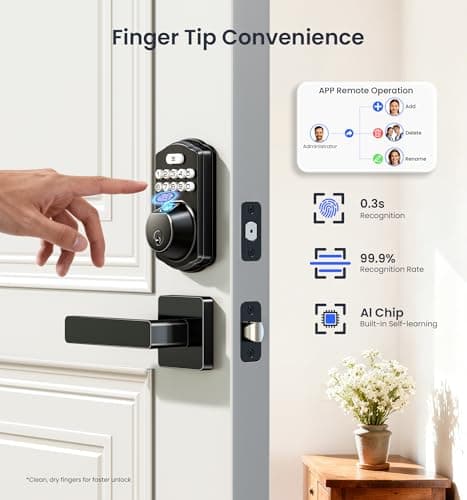 Veise VE012W-L Built-in Wi-Fi Fingerprint Smart Lock with Lever Handle Set, App Remote Control, Keyless Entry for Front Door, Deadbolt Digital Backlit Keypad, Voice Assistant, Auto Lock, Matte Black - Thumbnail 5
