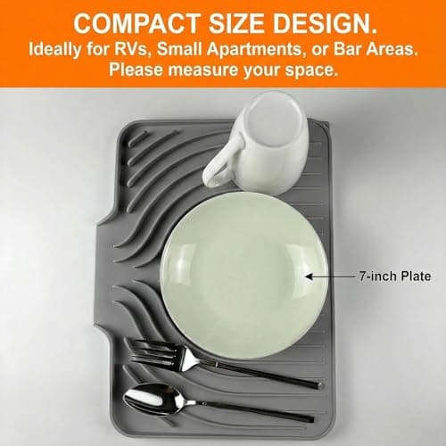 Silicone Sponge Holder for Kitchen Sink With Drain Spout, Self Draining, Kitchen Soap Tray, Bathroom Organizer, Sink Caddy, Perfect for Dispenser, Scrubber, Bottle, Cup on Counter (Gray, 15×10) - Thumbnail 3