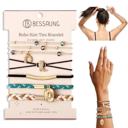 5 Pcs Hair Tie Bracelets for Women, Western Cowboy Hat & Boot Design Boho Hair Ties, No-Pull, No-Damage Elastic Hair Bands for Fine & Thick Hair Ponytail Holders - Image 1