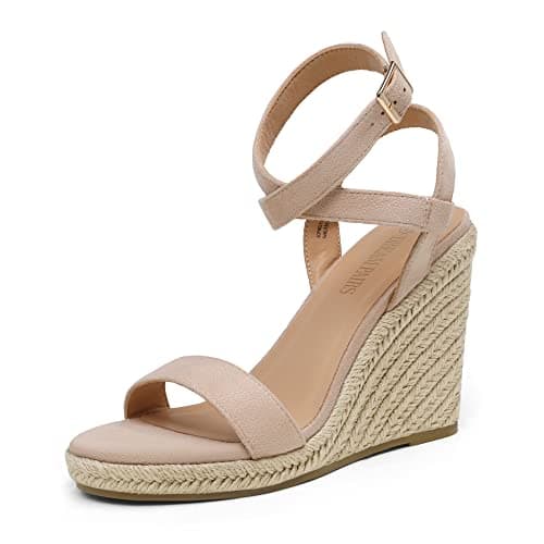 DREAM PAIRS Womens Open Toe Espadrilles Dressy Platform Sandals Buckle Ankle Strap Stylish Wedges Summer Dressy Sandals,Size 6,Nude/Suede,SDPW2211W - Image 1