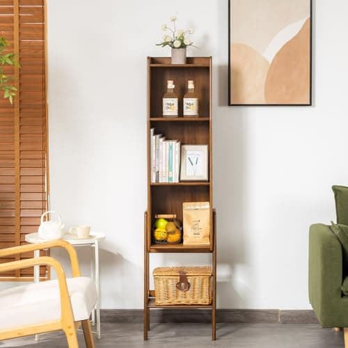 ABAMFUR 4-Tier Bamboo Bookshelf - Wood Bookcase Organizer with Open Shelves for Living Room & Home Office-Walnut Large - Thumbnail 5