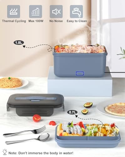 Electric Lunch Box Food Heater, New 100W Portable Food Warmer, Heated Lunch Box for Adults Car/Home with 1.8L Removable Stainless Steel Container, Christmas White Elephant Gifts, 12V/24V/110V/220V - Thumbnail 6